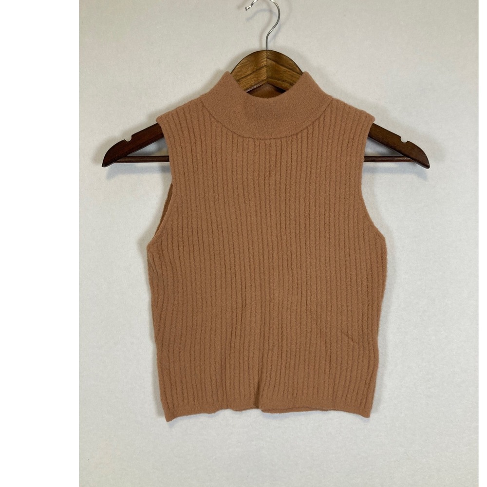 Express Mock Neck Sweater Vest Womens‎ Small Camel Brown Ribbed Knit Sleeveless